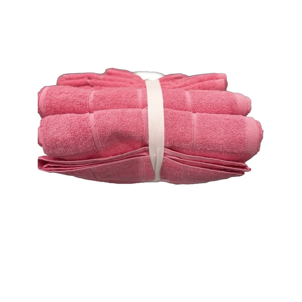 Home Expressions 6 Piece Bath Towel Set 100% Cotton Pink Lemonade NEW